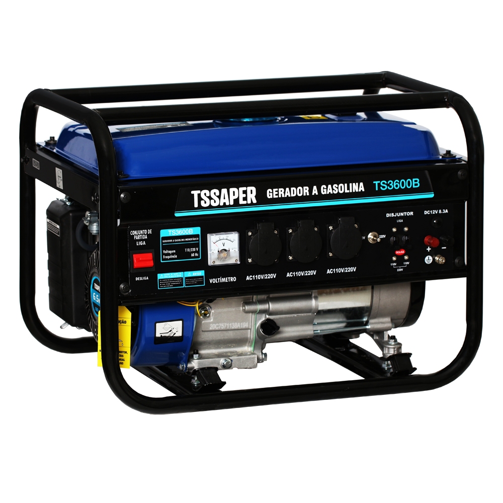 Gerador de energia a Gasolina Portátil 3,5kva Monofásico Com Tecnologia Avr 110v/220v - TSSAPER