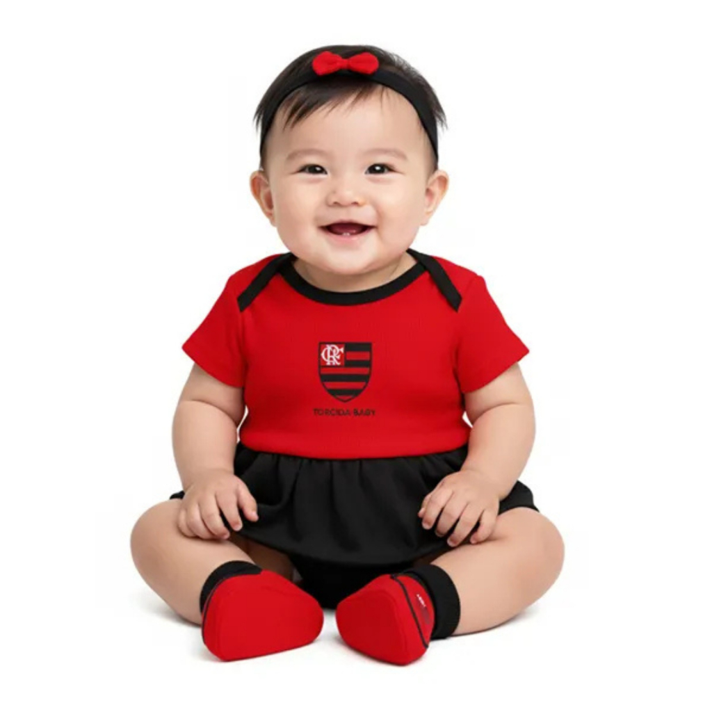 Kit Flamengo Body Vestido Torcida Baby em Oferta na Shopee