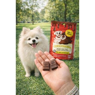 Petisco sabor chocolate pra cachorro; cães; dogs; Sachê formato Tablete 50g; Sobremesa Pet; Não tóxico em Oferta na Shopee