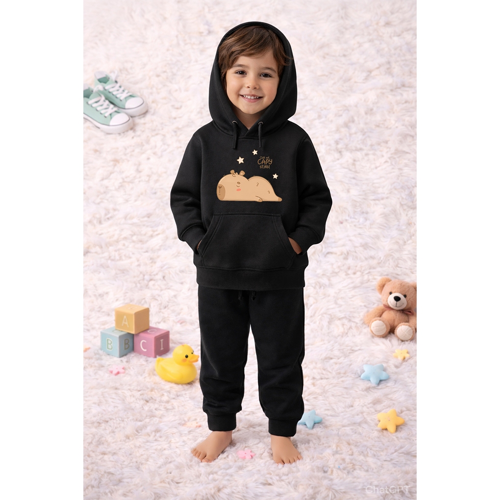 Conjunto blusa canguru e calça moletom capivara dorminhoca kit infantil casaco de moletom