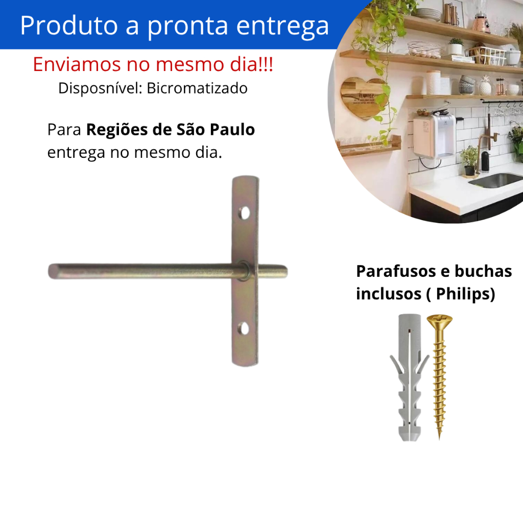 Kit 4  peças Suportes Invisíveis de 20 cm Bicromatizado para Prateleira + Kit Instalação em Oferta na Shopee