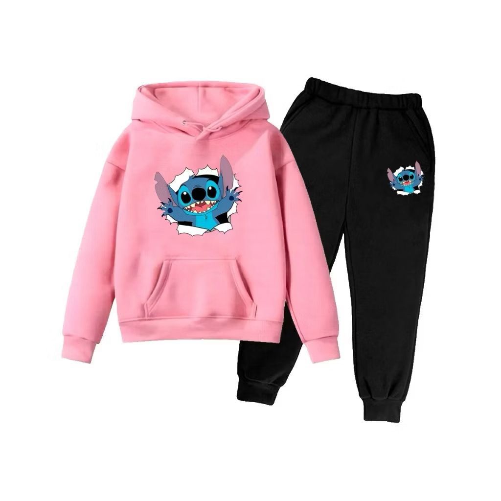 Conjunto Infantil Moletom Personagem Azul Com Capuz Calça Inverno Menina Quentinho Escola Passeio Cartoon Lil Blusa Frio