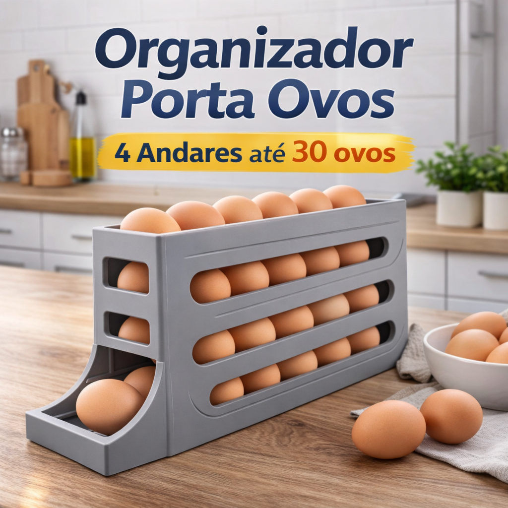 Porta Ovos 4 Andares Rolante em Plástico para Geladeira Organizador 20 a 30 Ovos