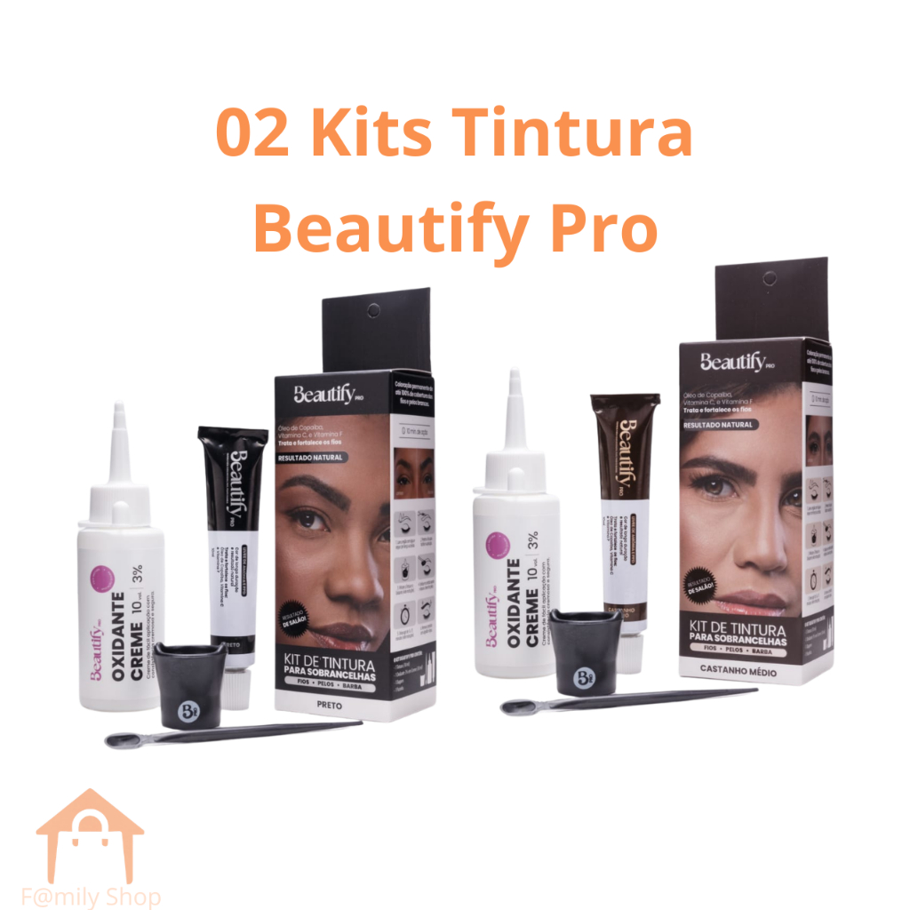 2 Kits Tintura Beautify Pro Kit para Sobrancelha Cílios e Barba 10ml com Oxidante