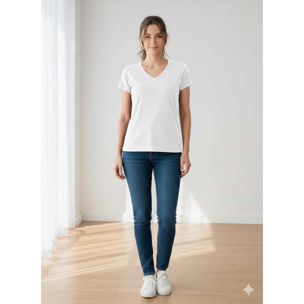 T-Shirt Blusa Baby Look Feminina Gaz Neutro Gola V Tradicional