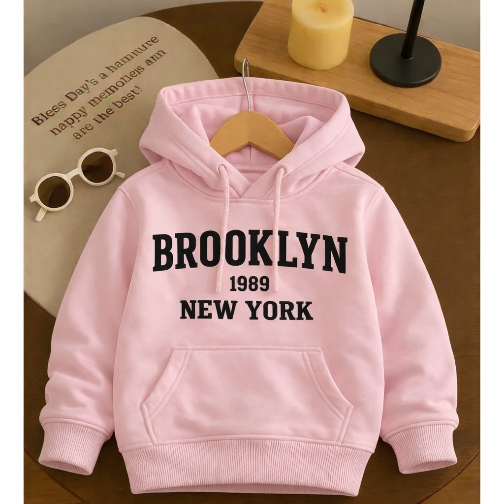 Moletom Canguru Capuz Bolso Blusa de Frio Feminino Masculino Unissex Algodão Infantil Brooklyn USA