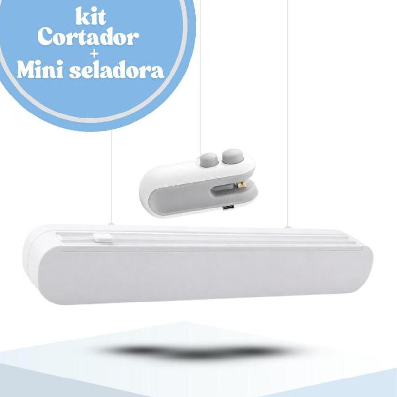 Kit Seladora Portátil 2 em 1 Recarregável USB + Cortador Filme PVC com Ventosa Selador de Embalagens em Oferta na Shopee
