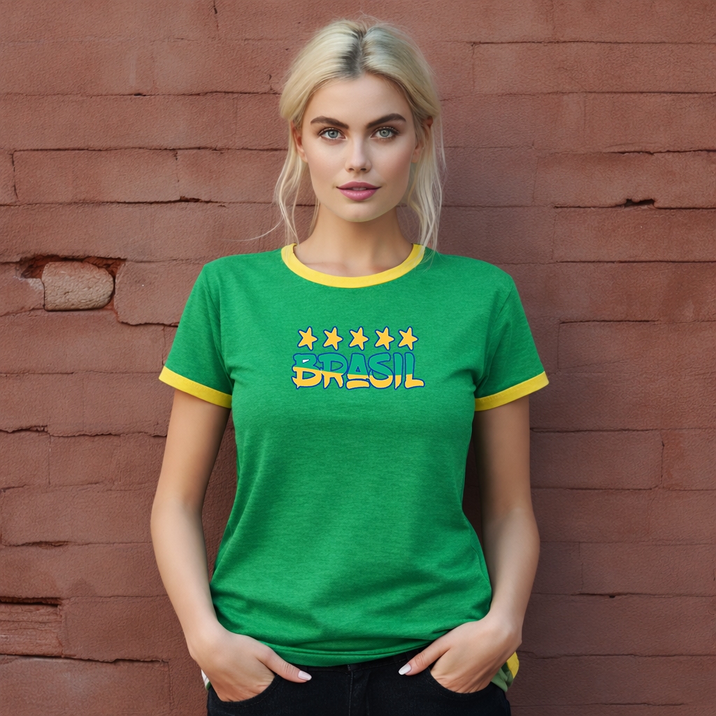 Camiseta Feminina Babylook Estampada Brasil Copa do Mundo Hexa 2026 Moderna Confortavel 100% Algodão