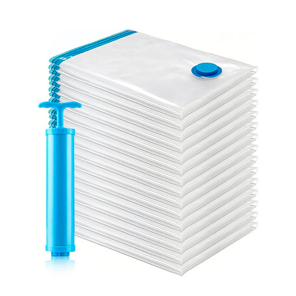Kit 10 Saco Vacuo Organizador Viagem Roupa Edredom + Bomba PA&PE Premium Reforçado Reutilizável 60x50cm