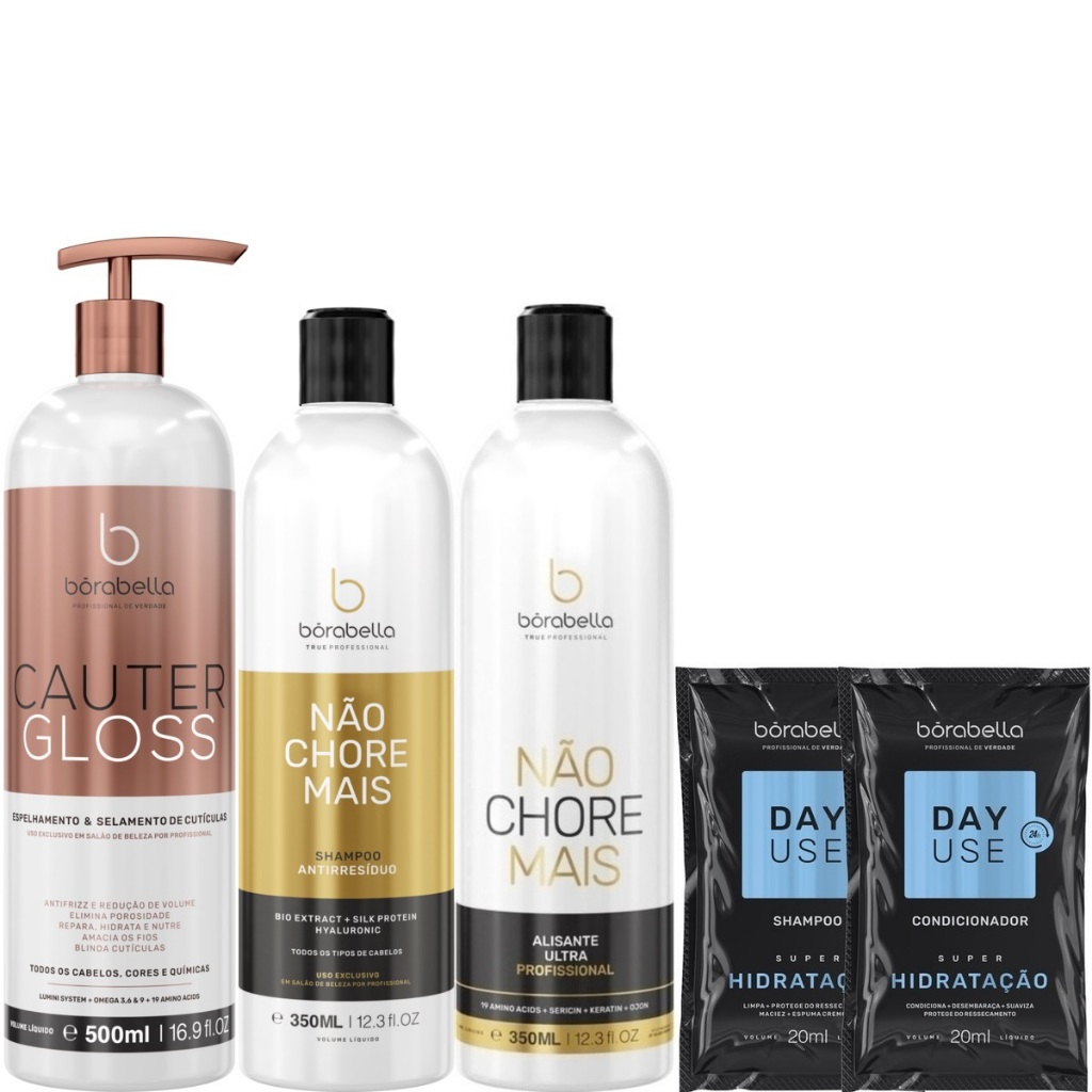 Borabella Cauter Gloss 500ml + Kit Não Chore Mais 2x350ml em Oferta na Shopee