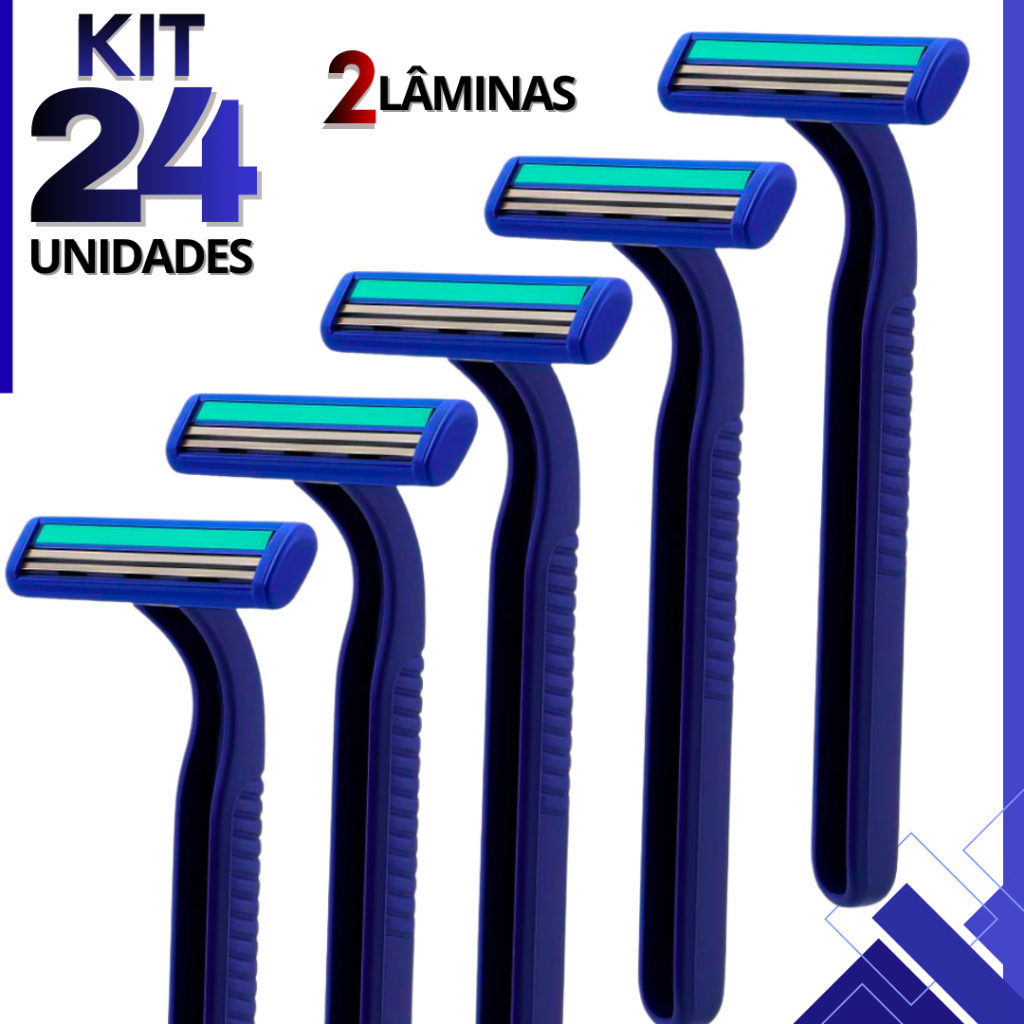 Kit 24 Aparelho de Barbear Prestobarba Descartável 2 Lâminas Com Fita Lubrificante