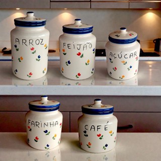 Kit 5 Potes de Mantimento em Cerâmica – Jogo Completo para Cozinha em Oferta na Shopee