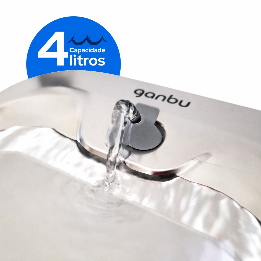 Fonte de Água Bivolt 4L Inox Ganbu Bebedouro Automático Pet Cachorro Gato Higiene Conforto