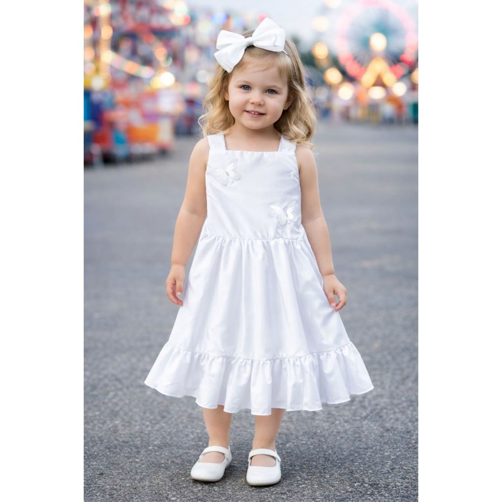 Vestidos Infantil Jardim Encantado Branco Laço Meninas Presente Aniversário passeio borboletas