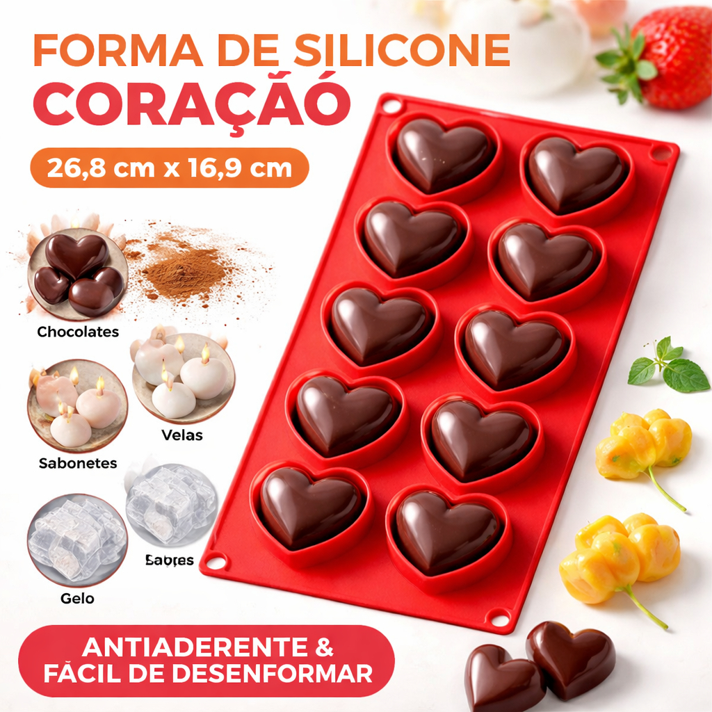 Forma de Silicone Coração 26cm Antiaderente Molde para Chocolate Gelatina Vela Gelo e Doces Sabonete em Oferta na Shopee