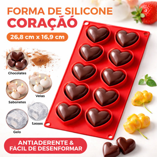 Forma de Silicone Coração 26cm Antiaderente Molde para Chocolate Gelatina Vela Gelo e Doces Sabonete em Oferta na Shopee