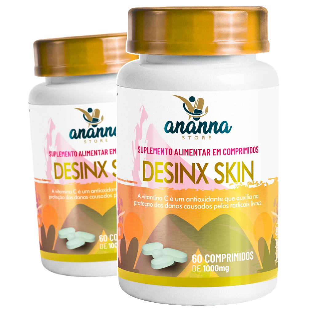 Kit Desinx Skin Colageno Hidrolisado 800mg c/ Vitamina C Acido Hialurônico 60comp Original