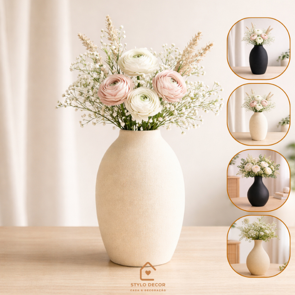 VASOS CERAMICA DECORATIVOS NUDE PRETO FOSCO DESIGN MODERNO ELEGANTE SALA QUARTO OU APARADOR