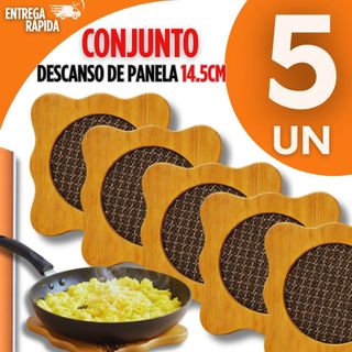 Conjunto Jogo 5 Descanso de Panela Bambu Casa Cozinha Jantar Premium Prático, Protege a M…