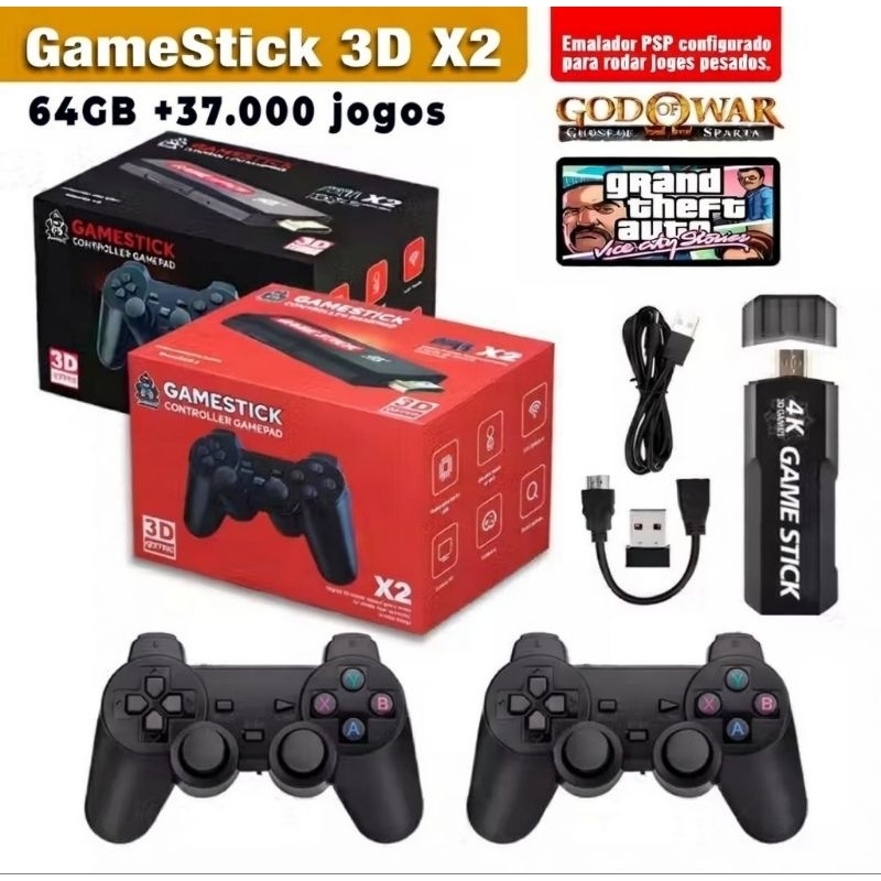 Vídeo Game Stick GD10 4K – 64GB com +37.000 Jogos Retro + 2 Controles Sem Fio atualizado 2026