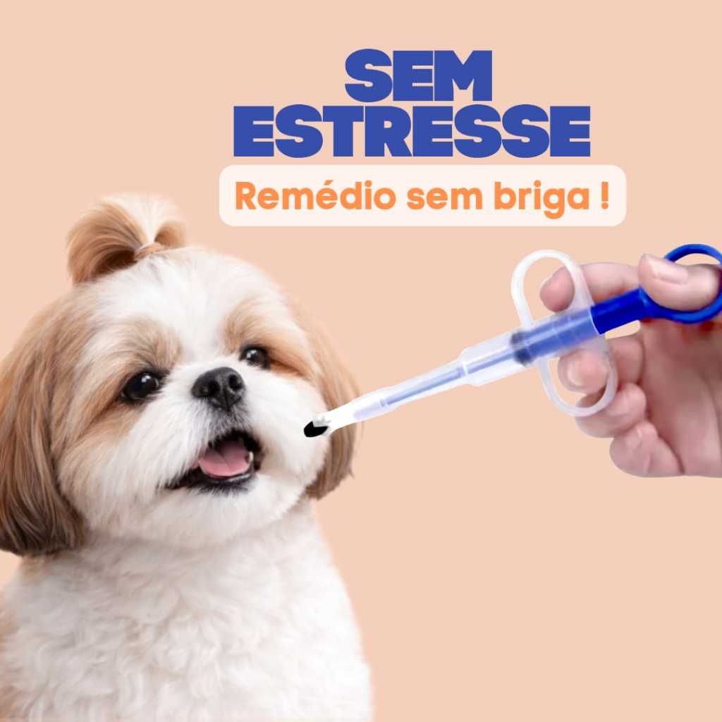 Aplicador de Comprimidos Seringa Aplicadora para Cachorro e Gato Remédio Medicação Reutilizável Pet