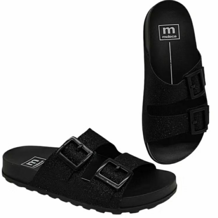 Sandália Papete Feminina Moleca Conforto Preto Gliter em Oferta na Shopee
