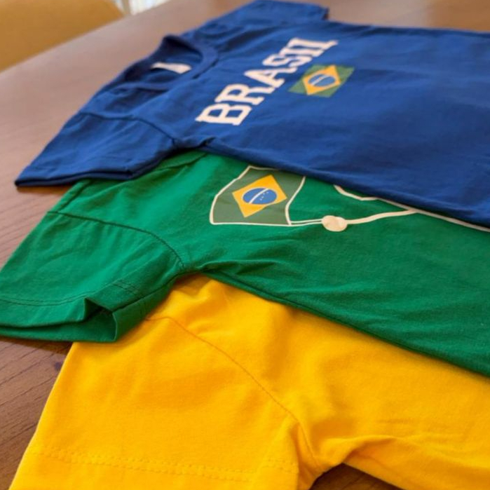 Camiseta Infantil juvenil Brasil Azul Verde Amarela roupa de Torcida Menino e Menina copa em Oferta na Shopee
