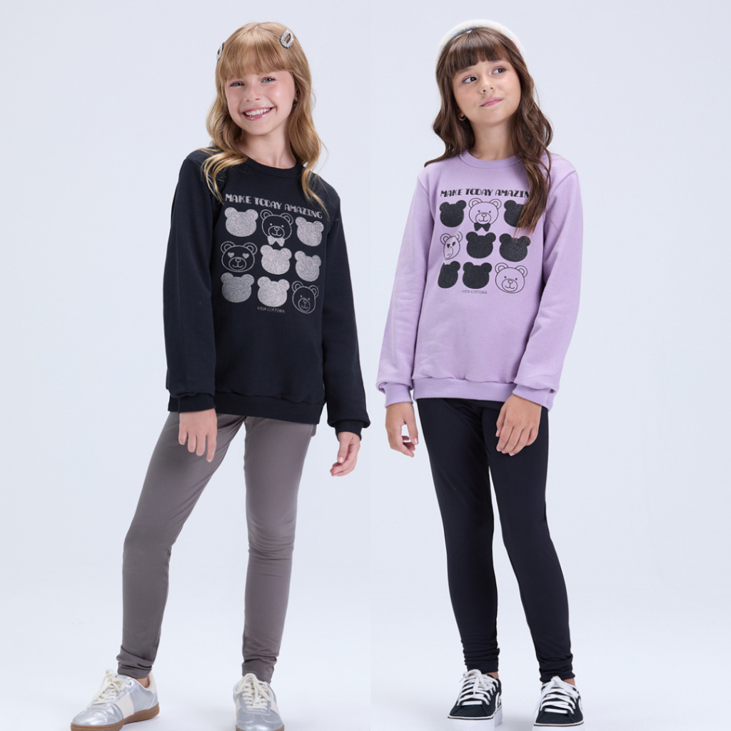 Conjunto Infantil Feminino de Inverno Moletom Ursinhos e Legging