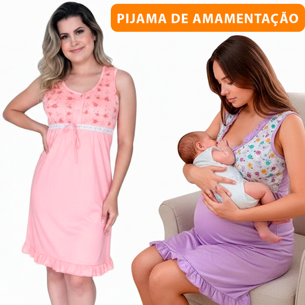 Camisola Amamentação Pós Parto Confortavel Gestante e Lactante PIJAMA Plus Size Maternidade