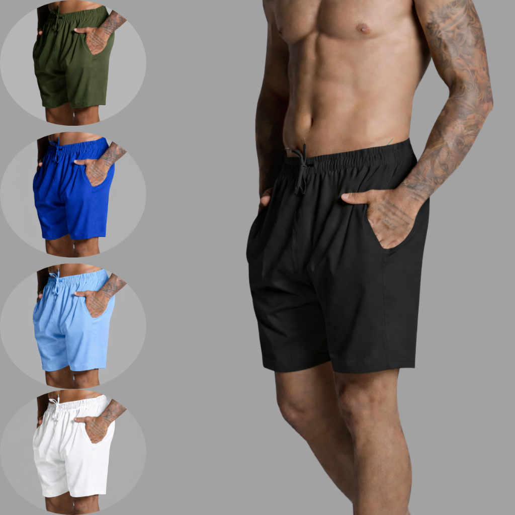 Bermuda Masculino Tactel Liso Basico Com Elastano Confortavel E Otimo Para Esportes Ou Prai/Piscina
