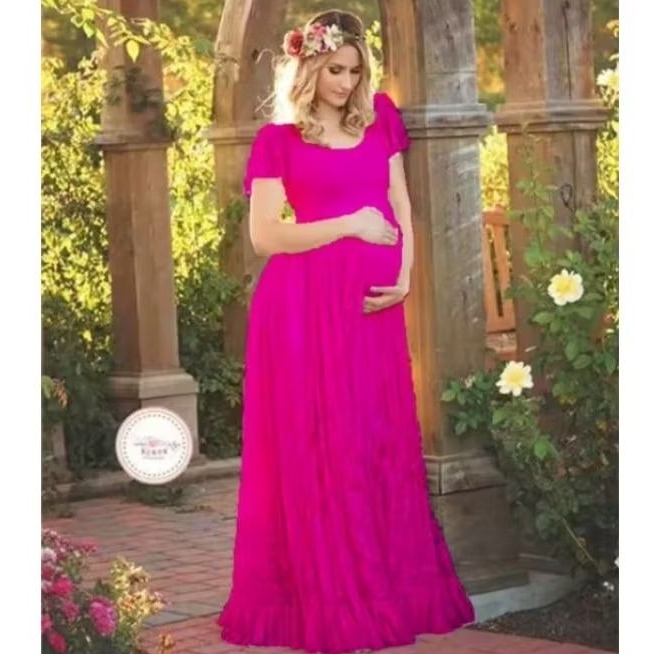 Vestido de Renda Mãe Princesa  Ensaio Gestante Cor Pink