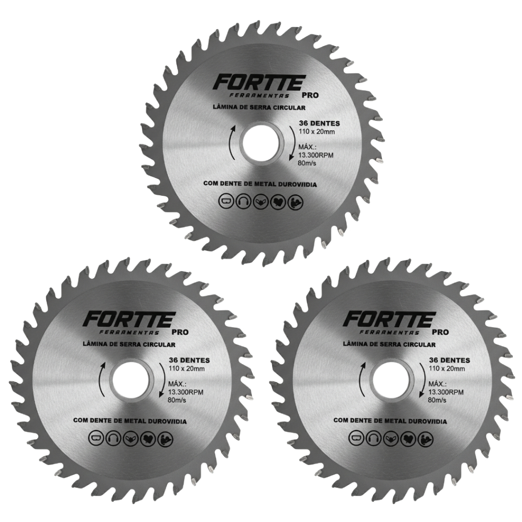 Kit 3 Discos Serra Circular Widea 110x20mm 36 Dentes