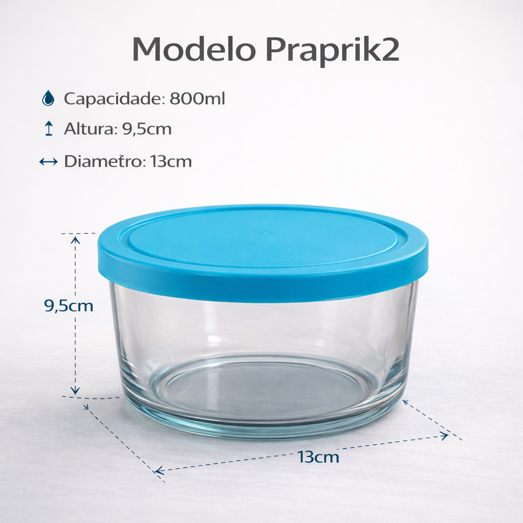 Tigela de Vidro com Tampa | Oval 400ml ou Redonda 800ml | Saladeira, Pote Hermético, Petisqueira