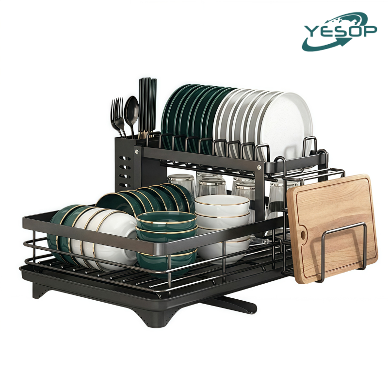 YESOP Escorredor de Louça Organizador de Pia Rack de Cozinha Duplo Aço Carbono Com Porta Talheres em Oferta na Shopee