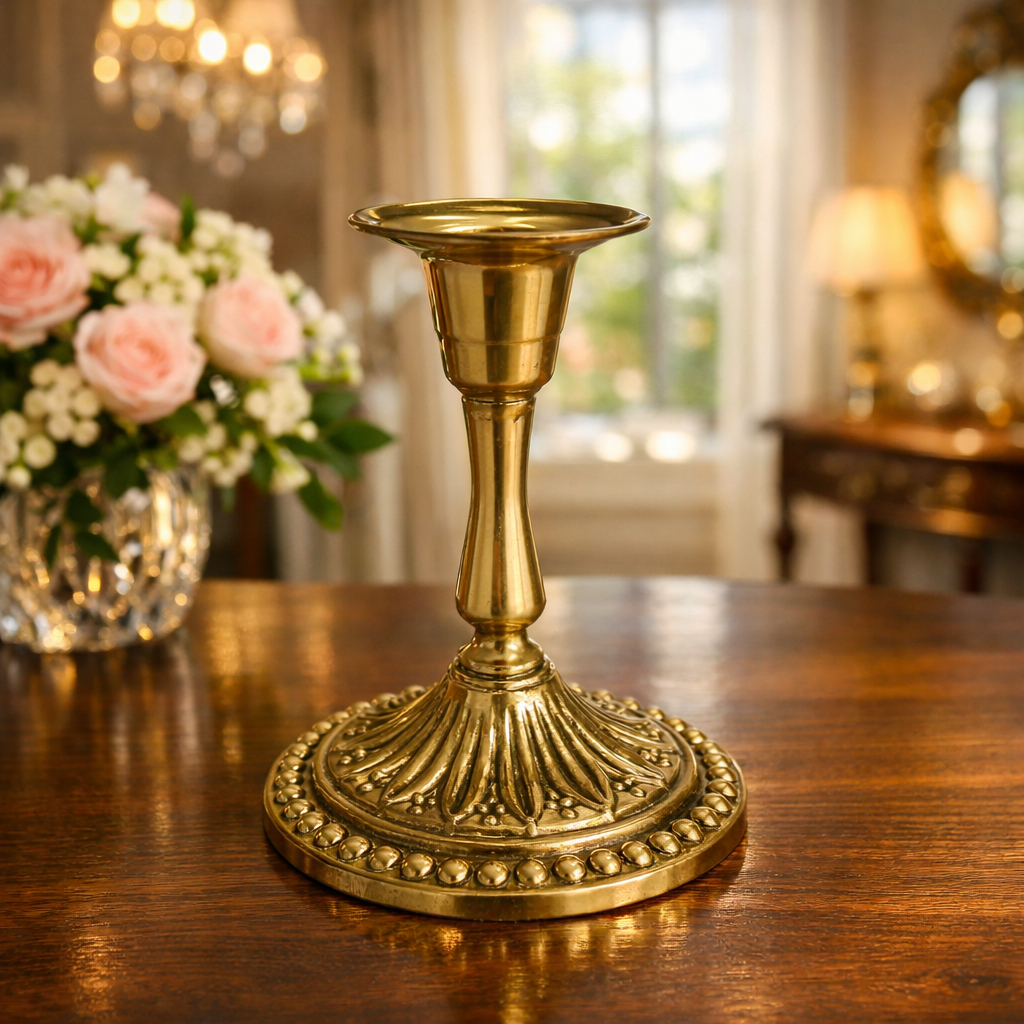 Castiçal de Bronze Dourado para Vela Fina – Porta Vela Decorativo Clássico Vintage