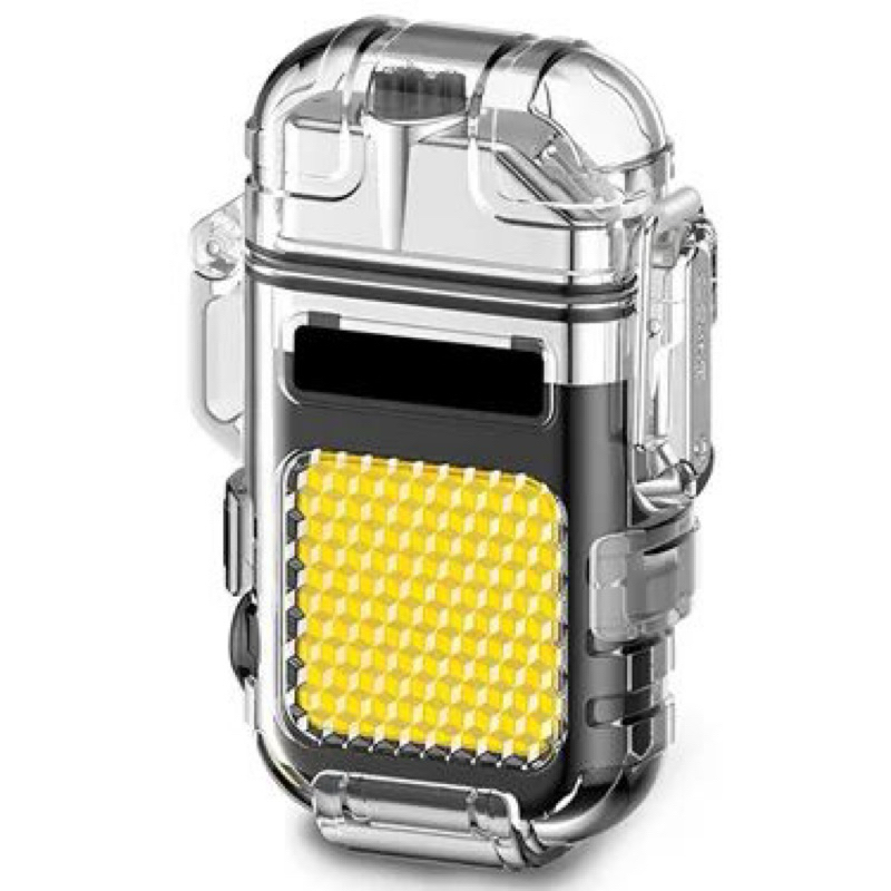 Isqueiro Elétrico Arco Duplo com Lanterna LED 2em1 USB Recarregável Sem Chama à Prova de Vento e Água Camping