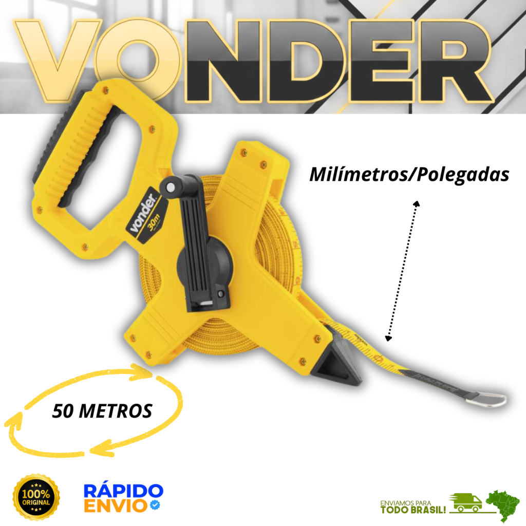 Trena Longa Em Fibra De Vidro 50 Metros Caixa Aberta Resistente a Água Milímetros Polegadas Vonder em Oferta na Shopee