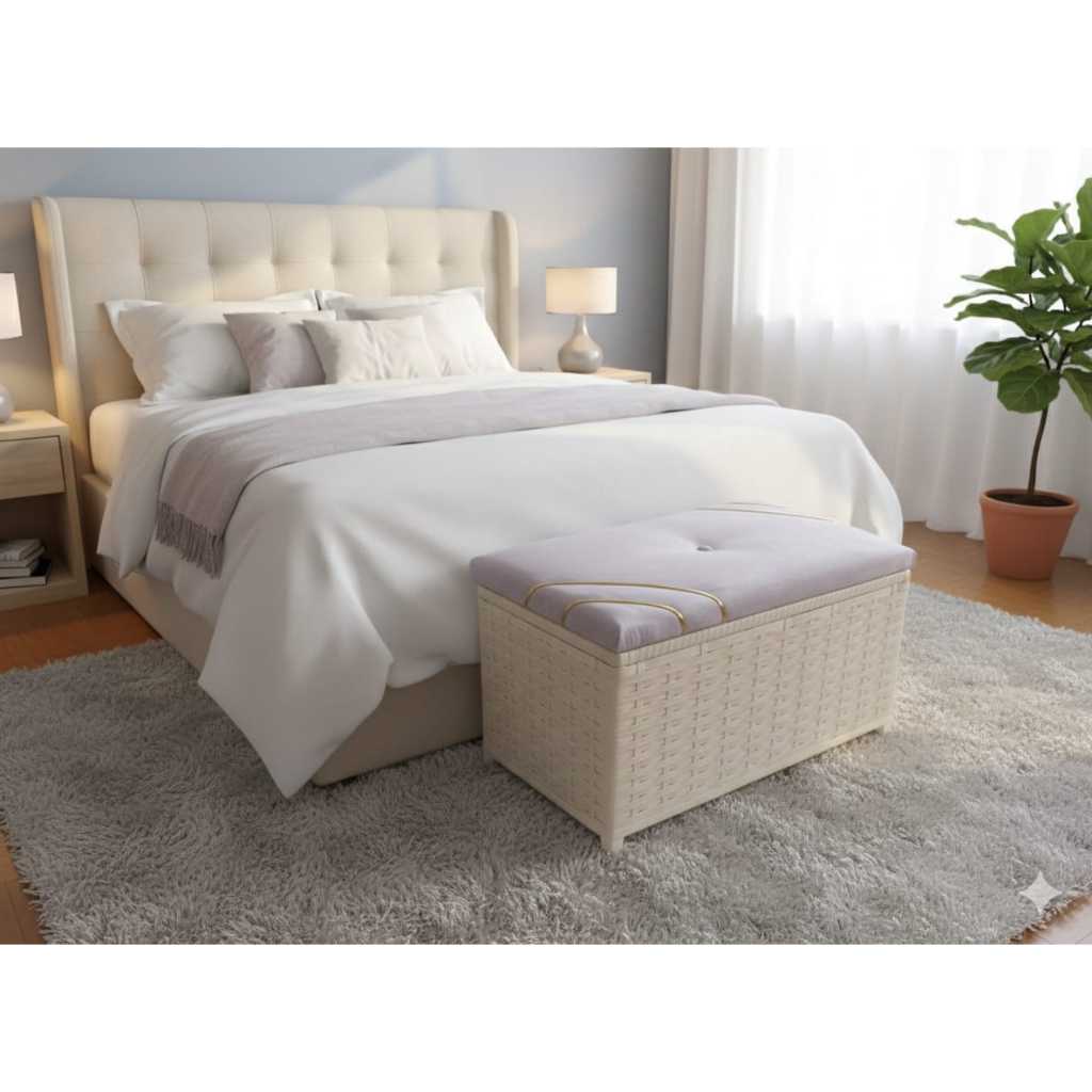 Baú Puff Organizador para Casa de Fita Sintética e Tecido Suede Quarto Sala Decoração