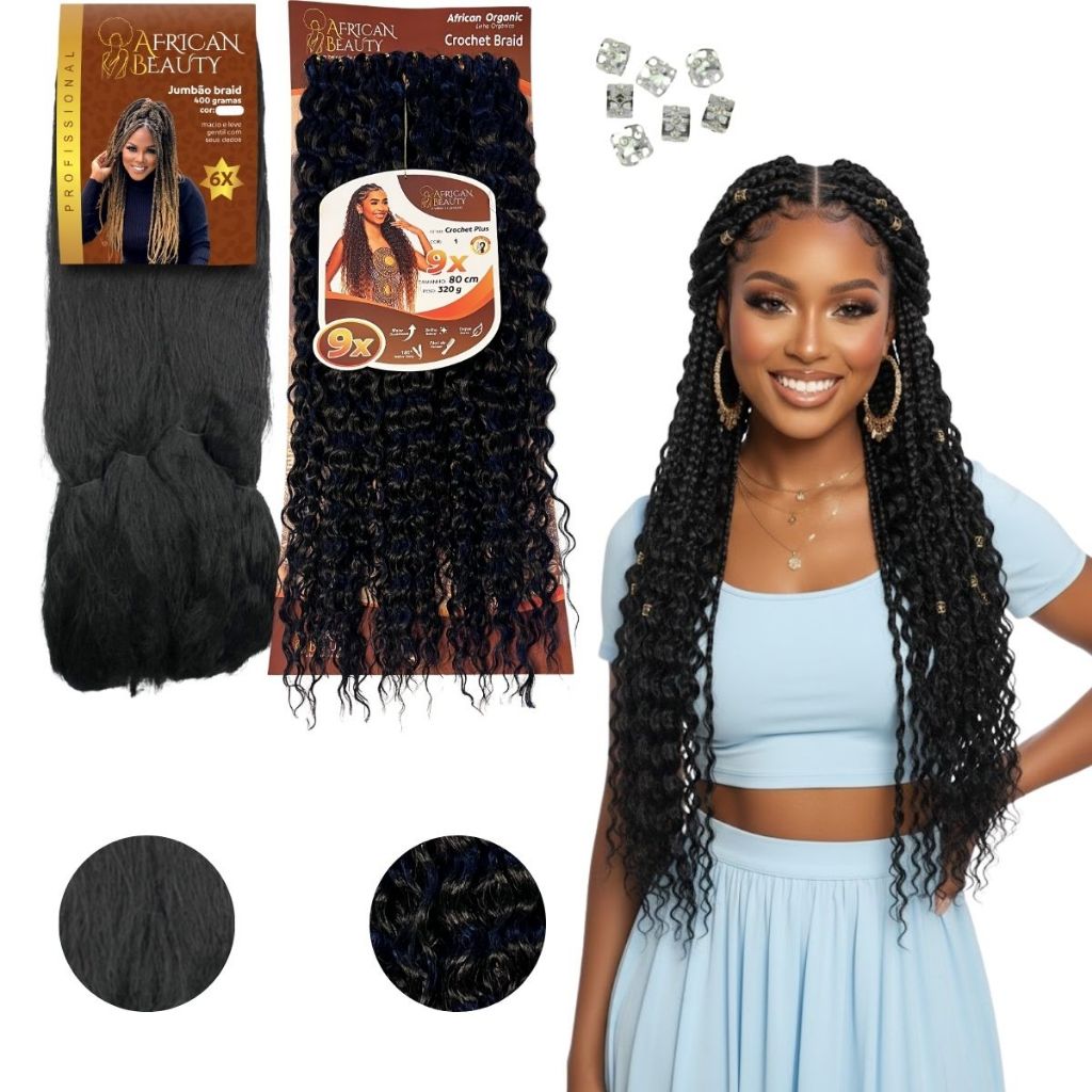 Kit Cabelo Crochet Orgânico Cacheado 80cm Jumbão African Beauty 400gramas