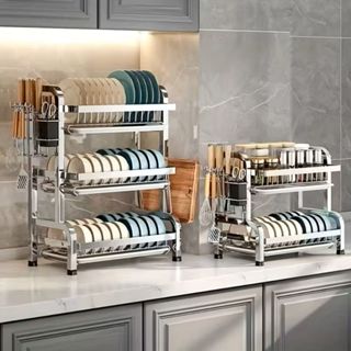 Escorredor Louça Pia Bancada Cozinha Colher Garfo Faca Talher Aço Inox 2 e 3 Andar em Oferta na Shopee