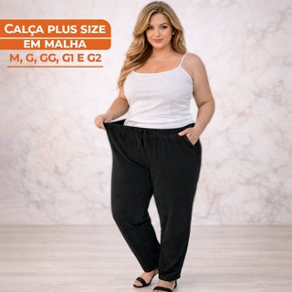 Calça De Malha Plus Size com Elástico Feminina Grávida Confort Pijama Gestante Pilates G1 G2 G3 Larga