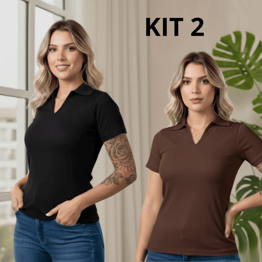 KIT 2 POLOS FEMININA GOLA ITALIANA CONFORTO BLUSINHA ELEGANTE RIBANA CANELADA