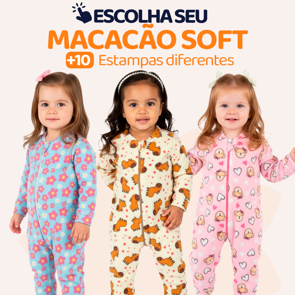 Escolha Seu Macacão Bebe Menina Roupa Inverno Soft Peluciado Com Zíper Quentinho Confortáv...