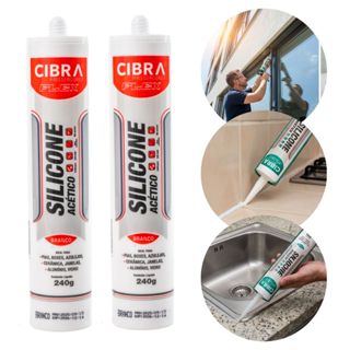 Silicone Acético Cibra Flex 240g Branco Vedação Construção Banheiro Pia Janelas Portas Selante em Oferta na Shopee