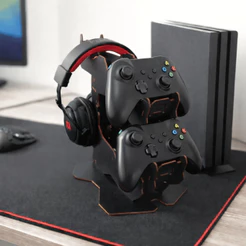 Base Organizadora Suporte Controles + Fones Gamer MDF Preto 22,5x15x23cm - Mantém a Mesa Organizada