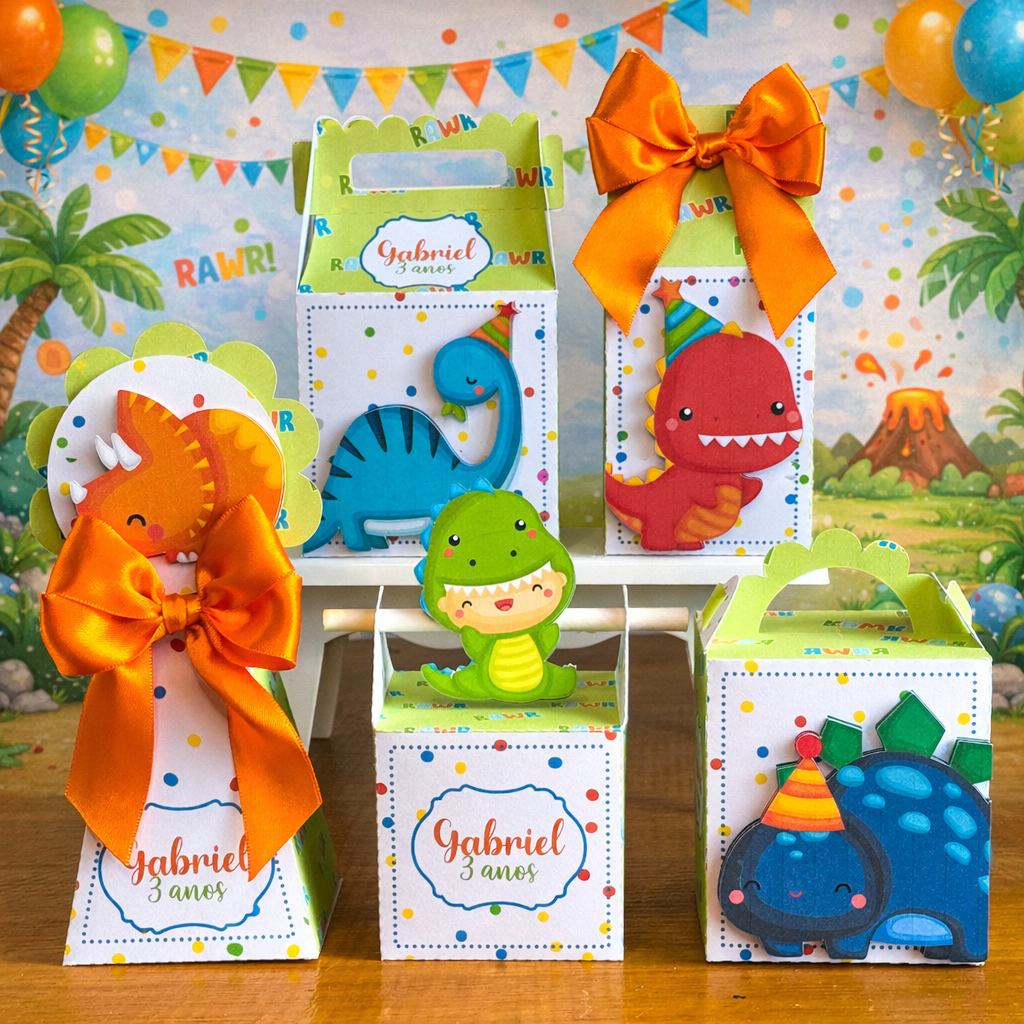 Kit Caixinhas Personalizadas Dino Baby Dinossauro Baby | Pegue e Monte | Lembrancinha Aniversário e Festa Infantil