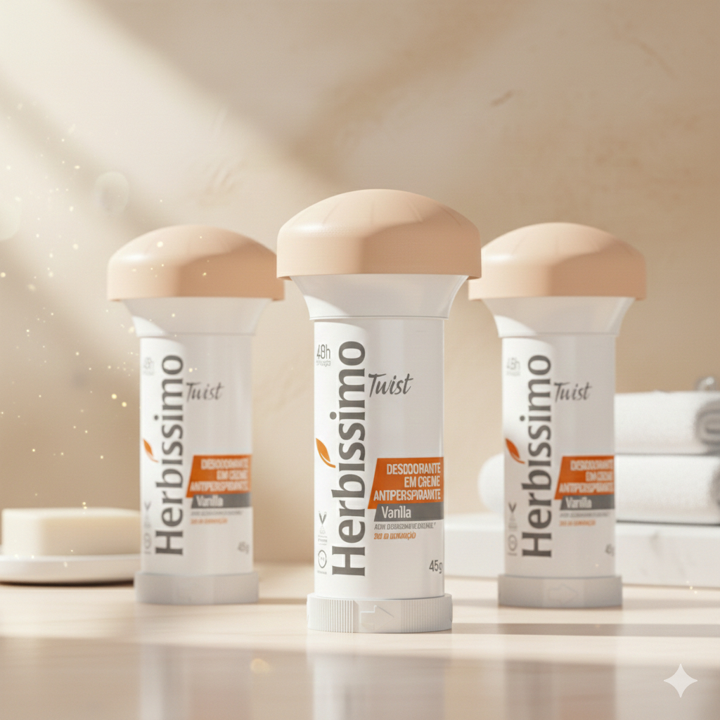 Kit 3 unid -  Desodorante Twist Antitranspirante Herbíssimo Vanilla 45g em Oferta na Shopee
