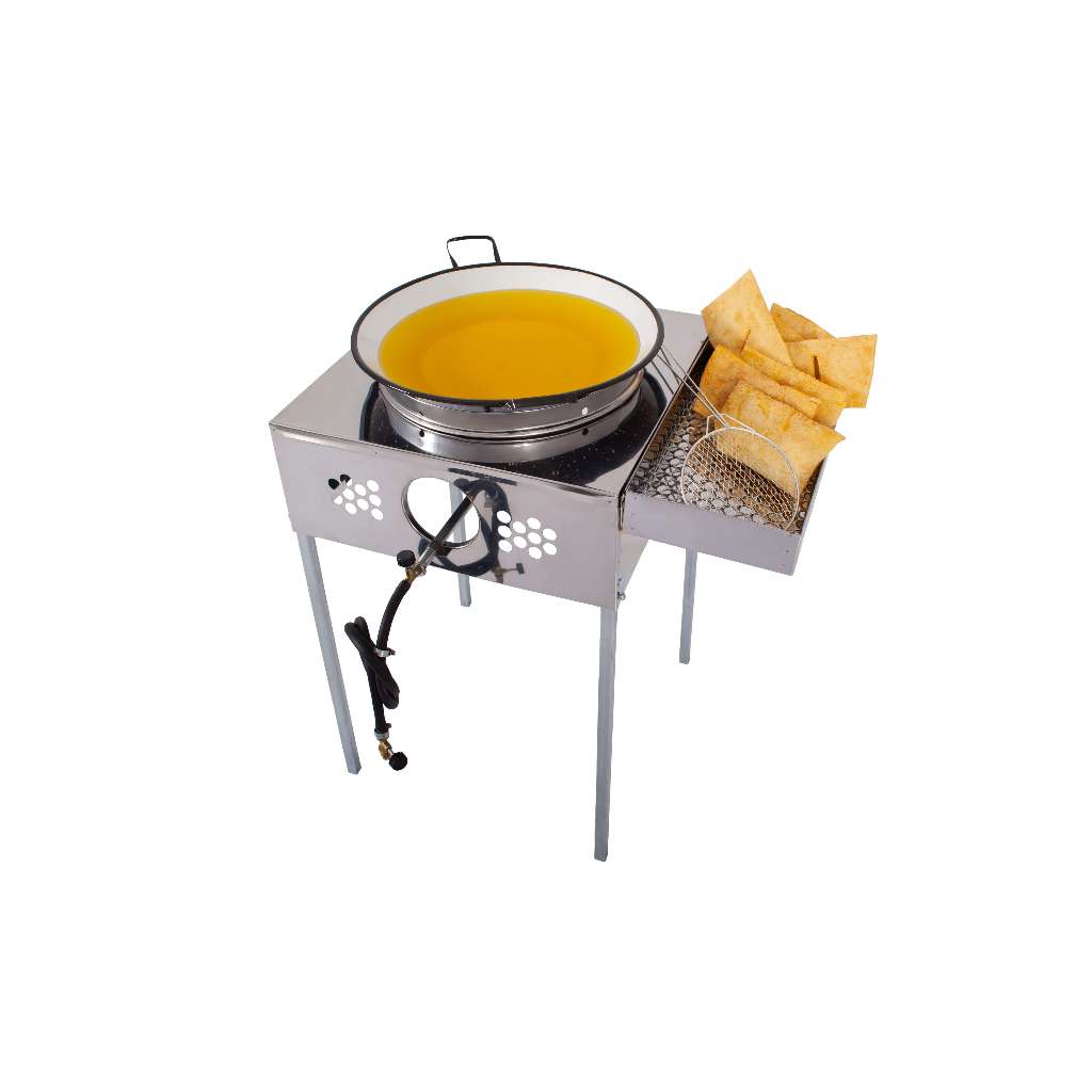 Fogão Fritador Pasteleiro Alta Pressão Inox com Escorredor de Frituras Com Tacho Esmaltado - R2
