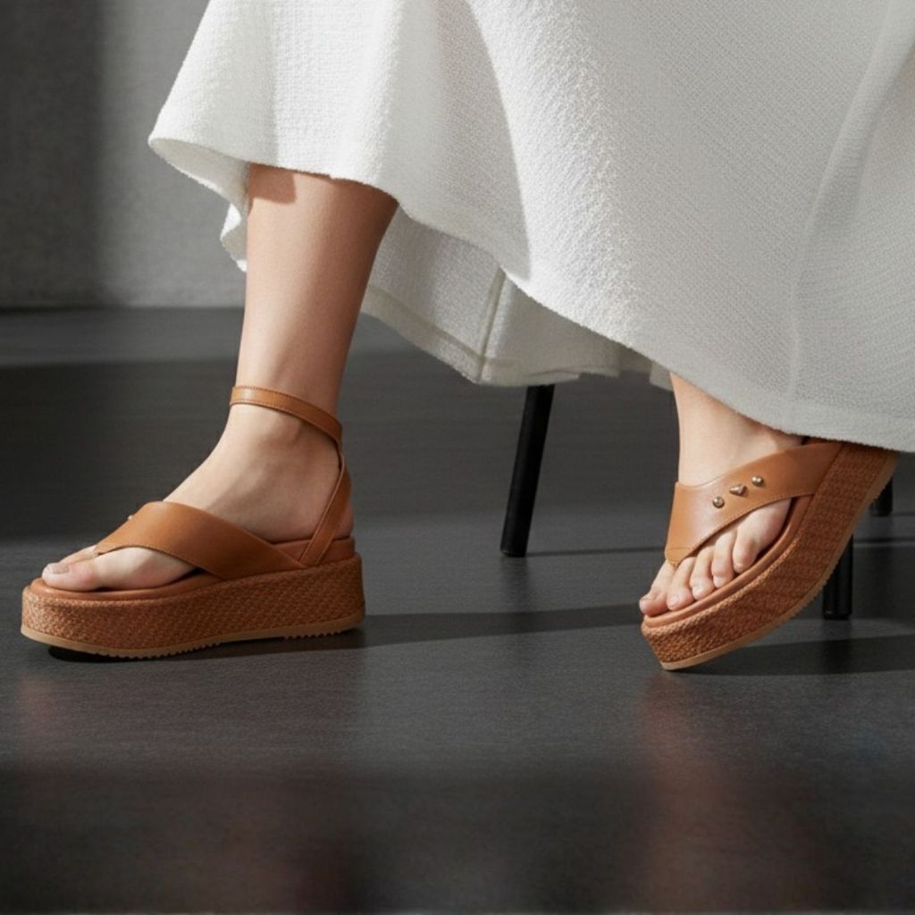 Sandália Feminina Plataforma Birken Anatômica GuGi Leve Confortável Com Ajuste na Canela