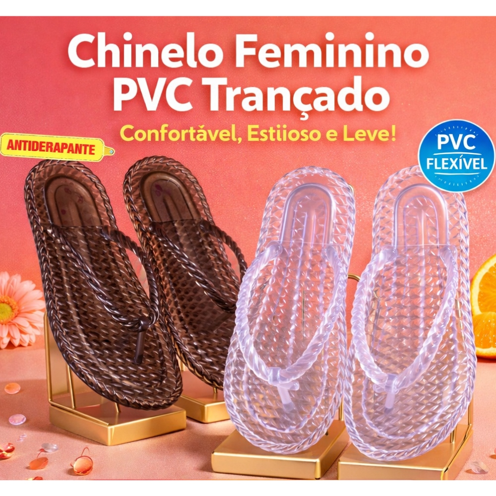 Chinelo Feminino Trançado Confortável Leve Macio Antiderrapante Dedo Transparente Rasteira Sandália Jelly Chinelinho
